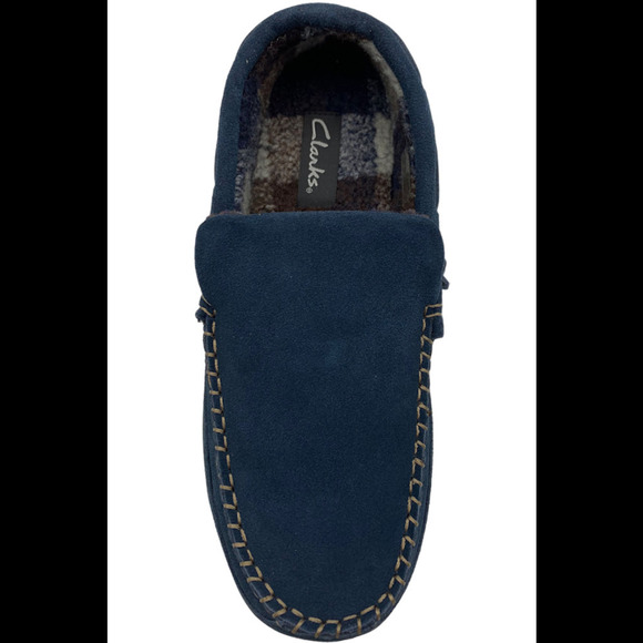 Clarks Men's Suede Berber Lined Moccasin Slippers Navy - Medium - Picture 3 of 3